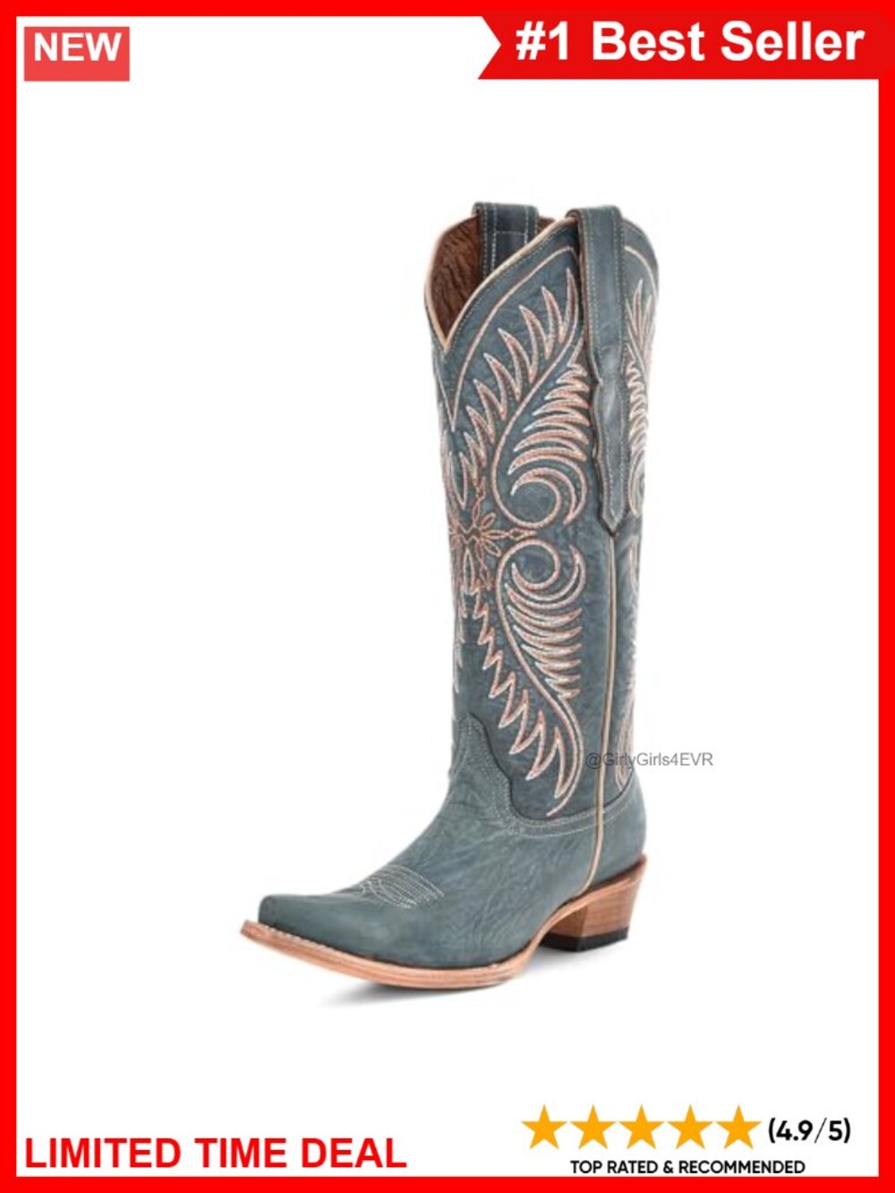 Women's Leather Western Cowboy Boots Snip Toe Embroidered Knee-High